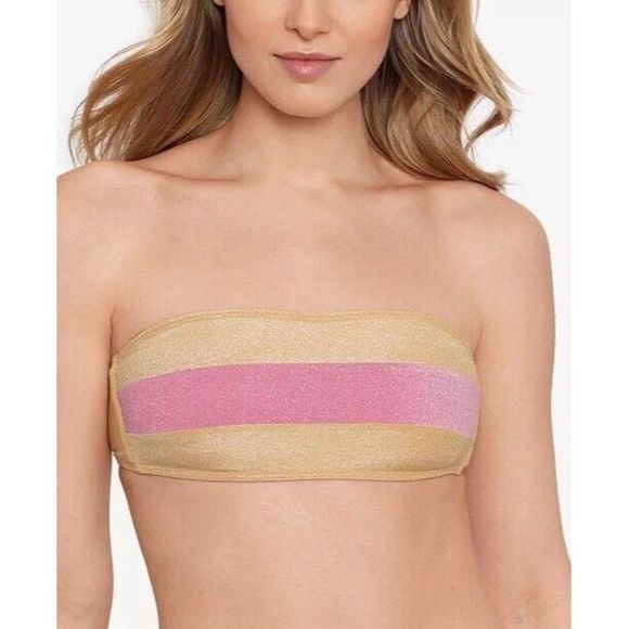 Salt + Cove Bandeau Sparkle Blush Pink and Gold Bikini Top - Picture 3 of 5